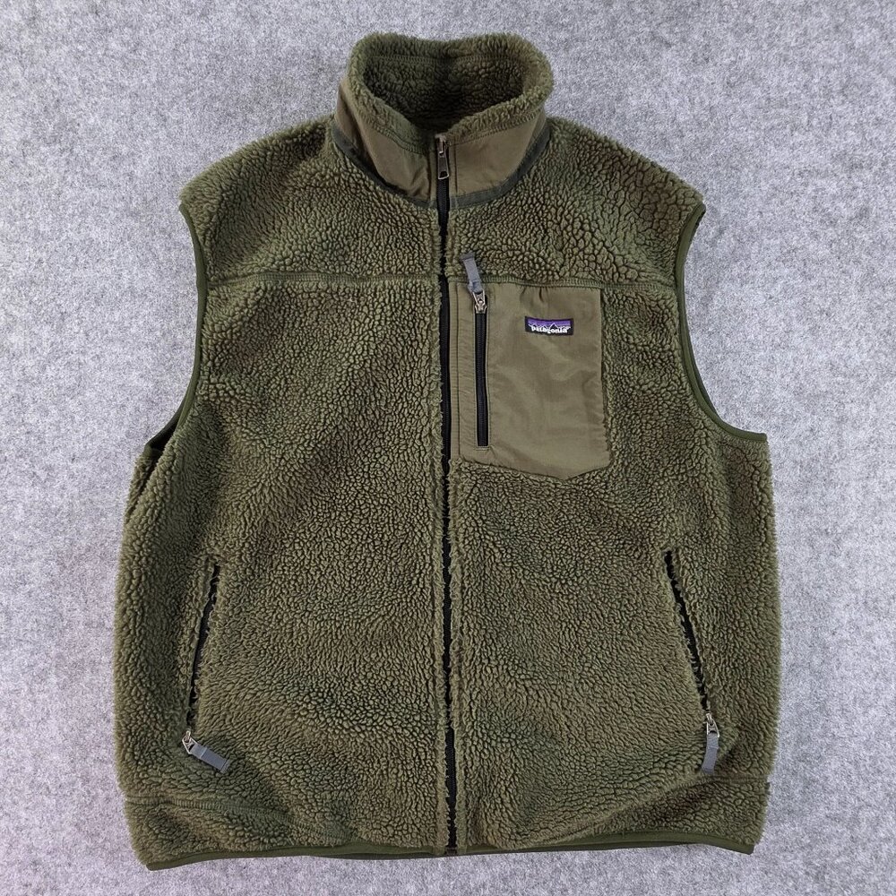Patagonia Classic Retro-X Fleece Vest Men's XL Green Full Zip Sherpa